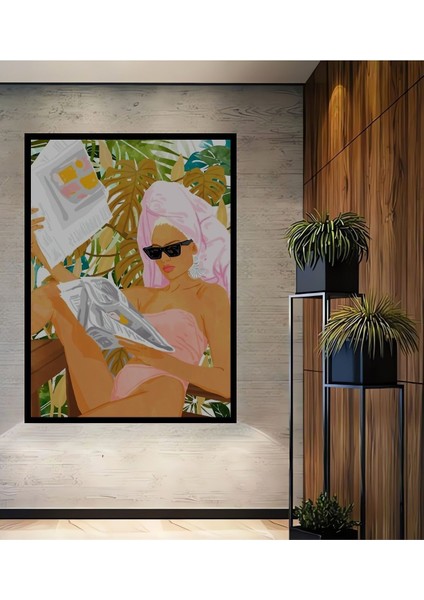 Vacay Haberleri,tropikal Modern Bohem Çizimi Gezgin Kadın Moda Tablosu Tablo Çerçeve Görünümlü Tablo