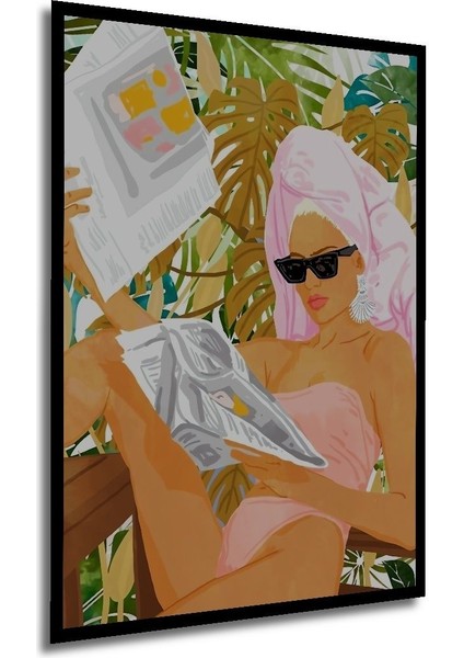 Vacay Haberleri,tropikal Modern Bohem Çizimi Gezgin Kadın Moda Tablosu Tablo Çerçeve Görünümlü Tablo fırsatları