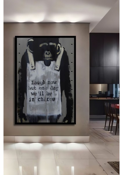 Ahşap Tablo Soyut 3 Boyutlu Maymun Grafiti Çerçeve Görünümlü Dikey Duvar Dekorasyon Tablosu