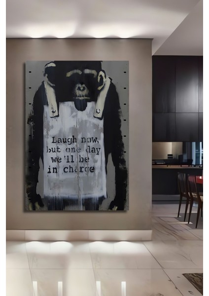 Ahşap Tablo Soyut 3 Boyutlu Maymun Grafiti Çerçeve Görünümlü Dikey Duvar Dekorasyon Tablosu