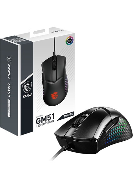 GG CLUTCH GM51 LIGHTWEIGHT BLACK GAMING MOUSE 26.000 DPI OPTIK SENSOR 6KEY WITH WHEEL RGB LED OYUNCU FARESI