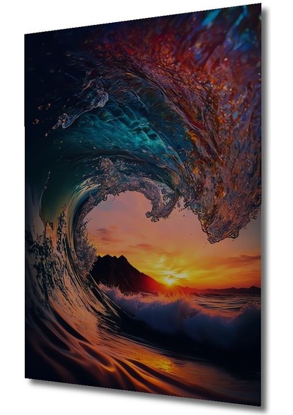 Dekoratif Dikey Dalganın Içinden Dağ Manzarası Duvar Tablo Ahşap Dikdörtgen Tablo fırsatları