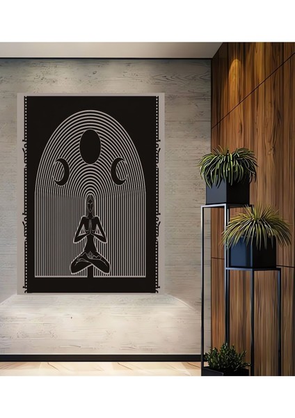 Dekoratif Bohem Minimalist Soyut Çizim Ahşap Tablo Çerçeve Görünümlü Dikey Duvar Dekorasyon Tablosu