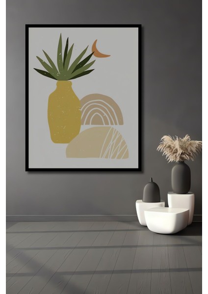 Dekoratif Bohem Vase1 Vazo Doğal Ahşap Tablo Çerçeve Görünümlü Dikey Duvar Dekorasyon Tablosu