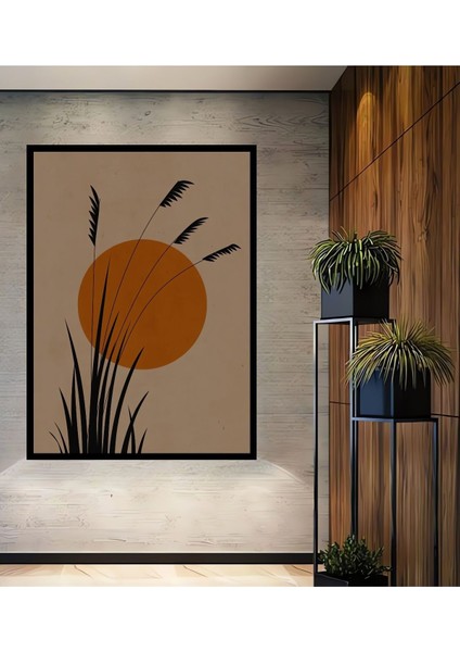 Dekoratif Bohem Minimalist Soyut Çizim Ahşap Tablo Çerçeve Görünümlü Dikey Duvar Dekorasyon Tablosu