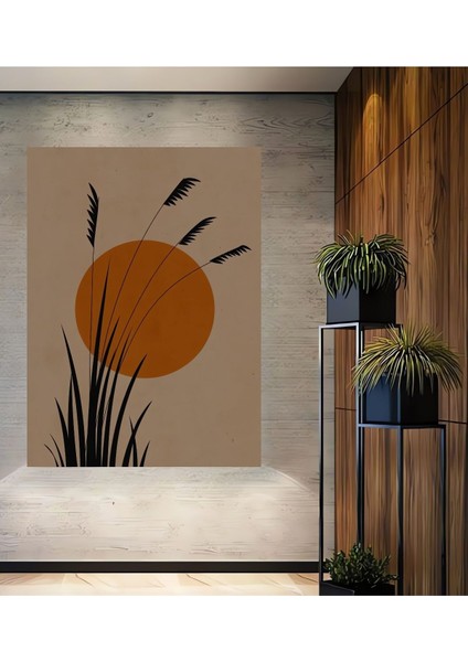 Dekoratif Bohem Minimalist Soyut Çizim Ahşap Tablo Çerçeve Görünümlü Dikey Duvar Dekorasyon Tablosu