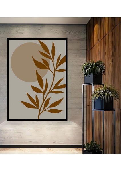 Dekoratif Bohem Minimalist Soyut Çizim Ahşap Tablo Çerçeve Görünümlü Dikey Duvar Dekorasyon Tablosu