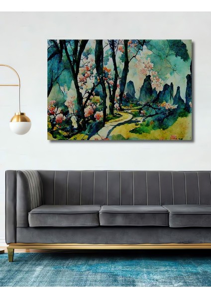 Dekoratif Soyut Renkli Orman Yolu Ahşap Tablo Şık Yatay Duvar Dekorasyon Tablosu