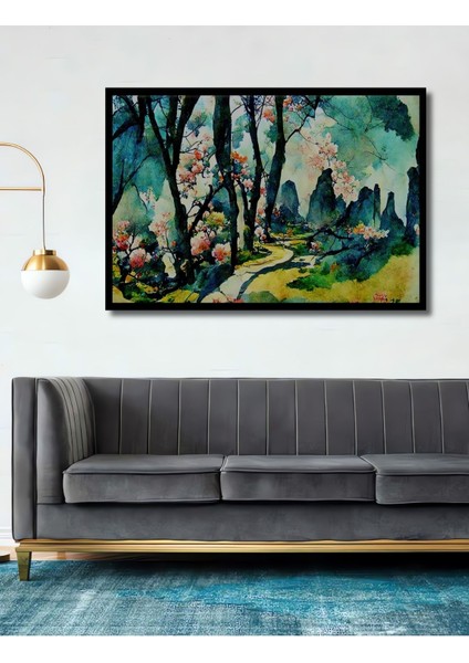 Dekoratif Soyut Renkli Orman Yolu Ahşap Tablo Şık Yatay Duvar Dekorasyon Tablosu fiyatları