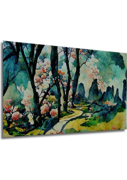 Dekoratif Soyut Renkli Orman Yolu Ahşap Tablo Şık Yatay Duvar Dekorasyon Tablosu modelleri
