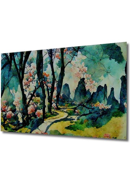 Dekoratif Soyut Renkli Orman Yolu Ahşap Tablo Şık Yatay Duvar Dekorasyon Tablosu fırsatları