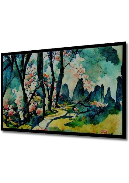 Dekoratif Soyut Renkli Orman Yolu Ahşap Tablo Şık Yatay Duvar Dekorasyon Tablosu indirimleri