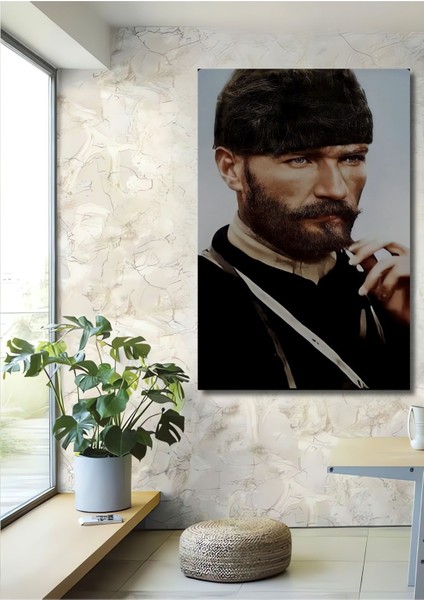 Dekoratif Dikey Karizmatik Atatürk Duvar Tablo Ahşap Dikdörtgen Tablo