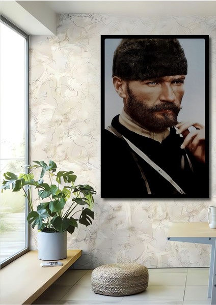 Dekoratif Dikey Karizmatik Atatürk Duvar Tablo Ahşap Dikdörtgen Tablo