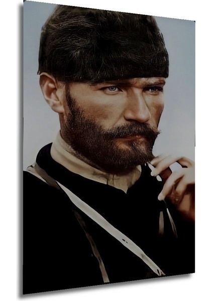Dekoratif Dikey Karizmatik Atatürk Duvar Tablo Ahşap Dikdörtgen Tablo