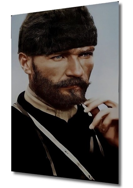 Dekoratif Dikey Karizmatik Atatürk Duvar Tablo Ahşap Dikdörtgen Tablo