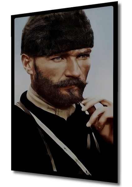 Dekoratif Dikey Karizmatik Atatürk Duvar Tablo Ahşap Dikdörtgen Tablo