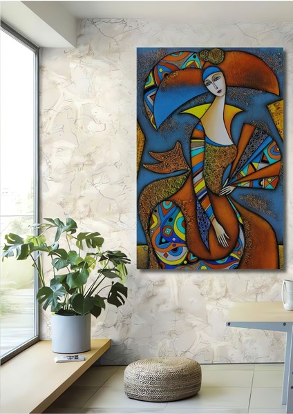 Dekoratif Dikey Kadın Modern Sanat Duvar Tablo Ahşap Dikdörtgen Tablo