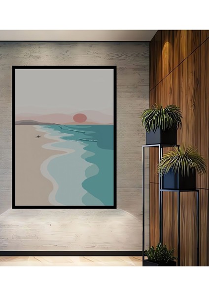 Dekoratif Bohem Minimalist Soyut Çizim Ahşap Tablo Çerçeve Görünümlü Dikey Duvar Dekorasyon Tablosu