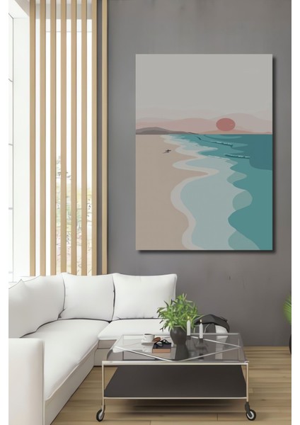 Dekoratif Bohem Minimalist Soyut Çizim Ahşap Tablo Çerçeve Görünümlü Dikey Duvar Dekorasyon Tablosu