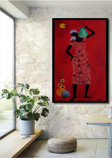Dekoratif Dikey Afrikalı Kadın ve Sanat Duvar Tablo Ahşap Dikdörtgen Tablo fiyatları