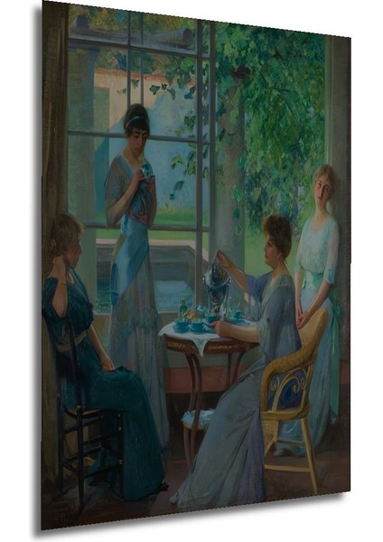 Dikey Modern Sanat Çay Saati Kadınlar Yağlı Boya Görünümlü Duvar Tablo Ahşap Dikdörtgen Tablo