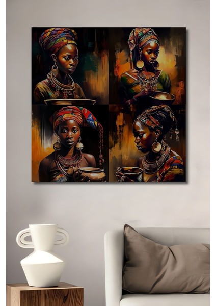 Dekoratif Dikey Afrikalı Kadın Modern Sanat Duvar Tablo Ahşap Dikdörtgen Tablo