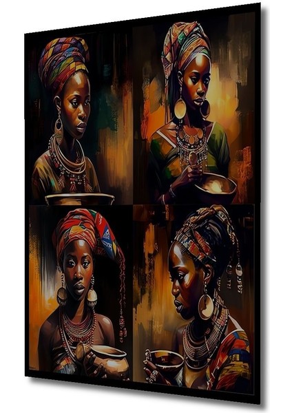 Dekoratif Dikey Afrikalı Kadın Modern Sanat Duvar Tablo Ahşap Dikdörtgen Tablo indirimleri