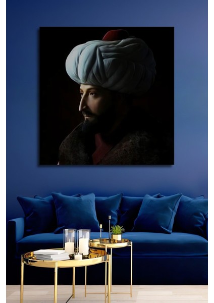 Dekoratif Dikey Fatih Sultan Mehmet Duvar Tablo Ahşap Dikdörtgen Tablo
