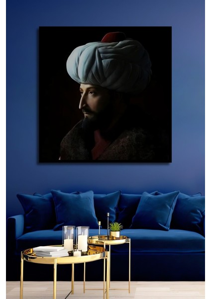 Dekoratif Dikey Fatih Sultan Mehmet Duvar Tablo Ahşap Dikdörtgen Tablo
