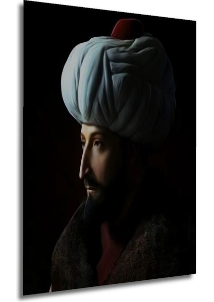 Dekoratif Dikey Fatih Sultan Mehmet Duvar Tablo Ahşap Dikdörtgen Tablo
