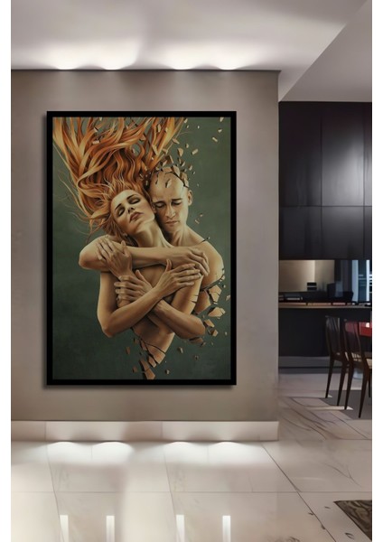 Dekoratif Dikey Sarılan Çift Sürreal Sanat Duvar Tablo Ahşap Dikdörtgen Tablo fiyatları