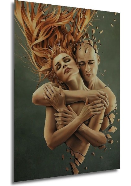 Dekoratif Dikey Sarılan Çift Sürreal Sanat Duvar Tablo Ahşap Dikdörtgen Tablo modelleri