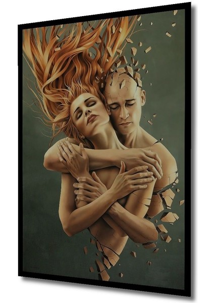 Dekoratif Dikey Sarılan Çift Sürreal Sanat Duvar Tablo Ahşap Dikdörtgen Tablo indirimleri