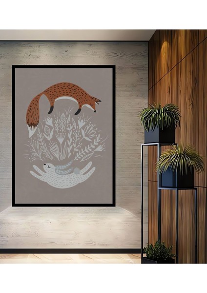 Dekoratif Bohem Minimalist Soyut Çizim Ahşap Tablo Çerçeve Görünümlü Dikey Duvar Dekorasyon Tablosu