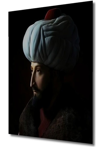 Dekoratif Dikey Fatih Sultan Mehmet Duvar Tablo Ahşap Dikdörtgen Tablo