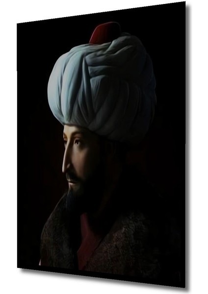 Dekoratif Dikey Fatih Sultan Mehmet Duvar Tablo Ahşap Dikdörtgen Tablo