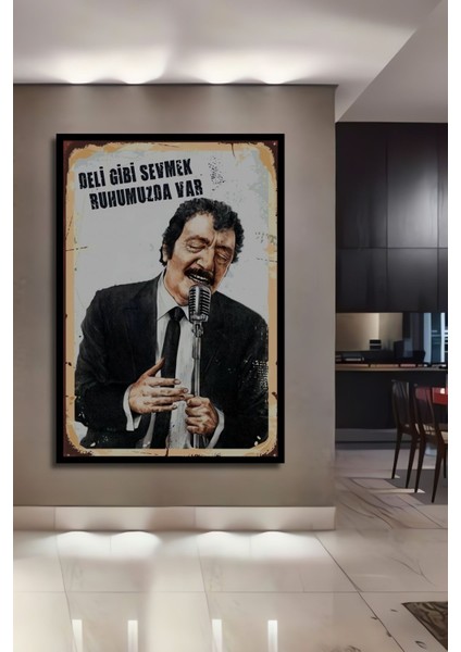 Dekoratif Tablo Müslüm Gürses Retro Ahşap Poster Çerçeve Görünümlü Dikey Duvar Dekorasyon Tablosu