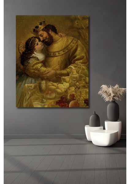 Dekoratif Dikey Kral ve Prenses Duvar Tablo Ahşap Dikdörtgen Tablo