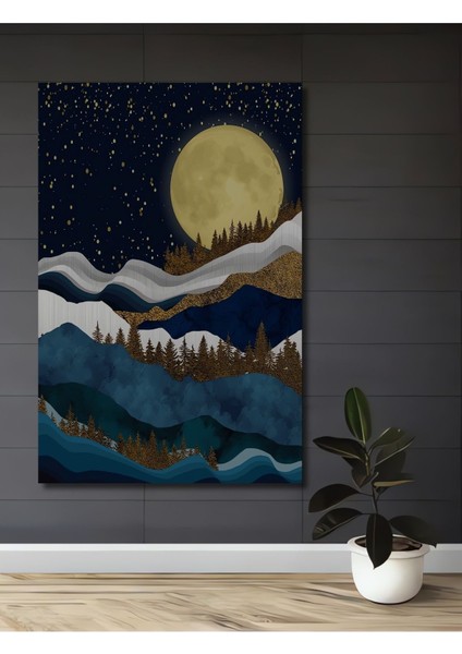Ahşap Tablo Dağ 3 Boyutlu Dolunay Posteri Gökyüzü Manzarası Sanat Çerçeve Görünümlü Duvar Tablo fiyatları