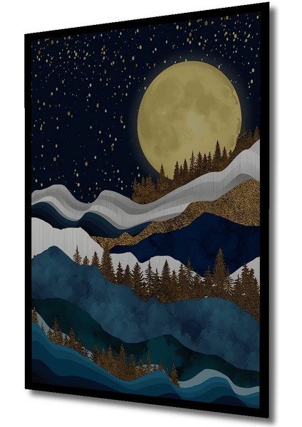 Ahşap Tablo Dağ 3 Boyutlu Dolunay Posteri Gökyüzü Manzarası Sanat Çerçeve Görünümlü Duvar Tablo modelleri