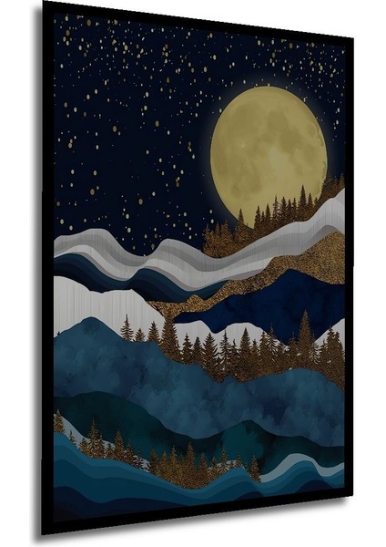 Ahşap Tablo Dağ 3 Boyutlu Dolunay Posteri Gökyüzü Manzarası Sanat Çerçeve Görünümlü Duvar Tablo fırsatları