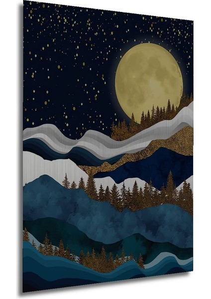 Ahşap Tablo Dağ 3 Boyutlu Dolunay Posteri Gökyüzü Manzarası Sanat Çerçeve Görünümlü Duvar Tablo indirimleri