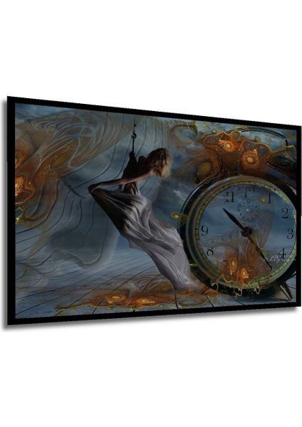 Dekoratif Yatay Saat ve Kadın Modern Sanat Duvar Tablo Ahşap Dikdörtgen Tablo fırsatları