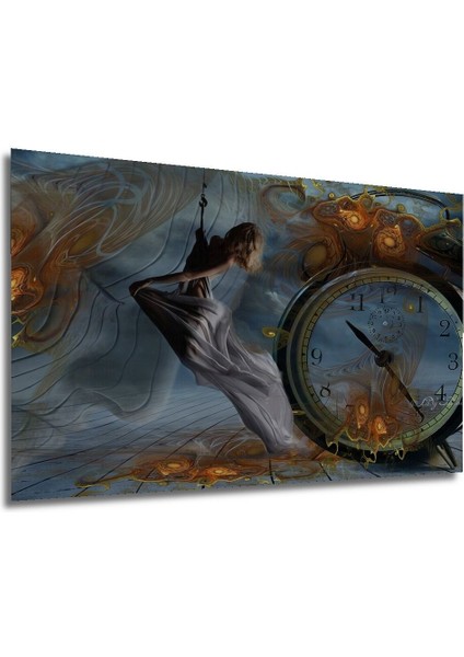 Dekoratif Yatay Saat ve Kadın Modern Sanat Duvar Tablo Ahşap Dikdörtgen Tablo indirimleri