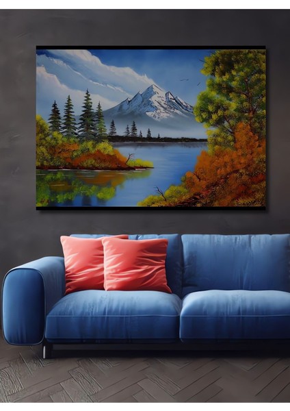 Dekoratif Yatay Göl ve Dağ Manzara Duvar Tablo Ahşap Dikdörtgen Tablo fiyatları