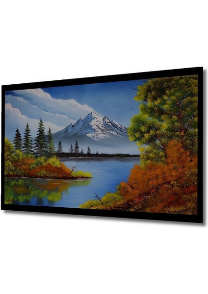 Dekoratif Yatay Göl ve Dağ Manzara Duvar Tablo Ahşap Dikdörtgen Tablo modelleri