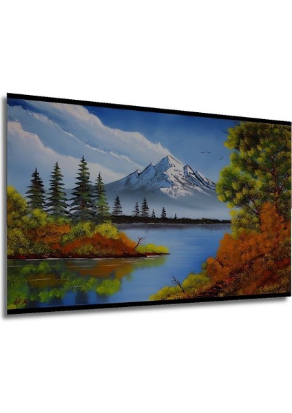 Dekoratif Yatay Göl ve Dağ Manzara Duvar Tablo Ahşap Dikdörtgen Tablo indirimleri