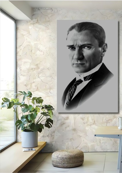 Dekoratif Dikey Atatürk Duvar Tablo Ahşap Dikdörtgen Tablo