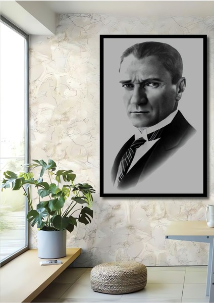 Dekoratif Dikey Atatürk Duvar Tablo Ahşap Dikdörtgen Tablo